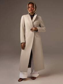 Athîral 女士纯色常规肩部长袖收腰优雅长款大衣 - 米色 - 查看 4