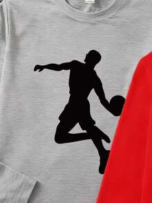 3pcs/Set Teen Boy Cozy Fall & Winter Styles, Casual Fashion Creative Personalized Refreshing Red Number 23 Basketball Silhouette Dunk Graphic Print Long Sleeve T-Shirts, Comfortable For Autumn Casual, Home, Party, Sports Wear