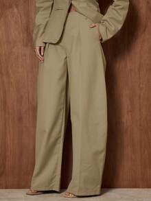MUSERA Extreme Wide Leg Pleated Suit Co-Ord Trousers Only Cute Date Night Going Out  Night Out Work Office Clean Cut Winter Party - Cream - View 2