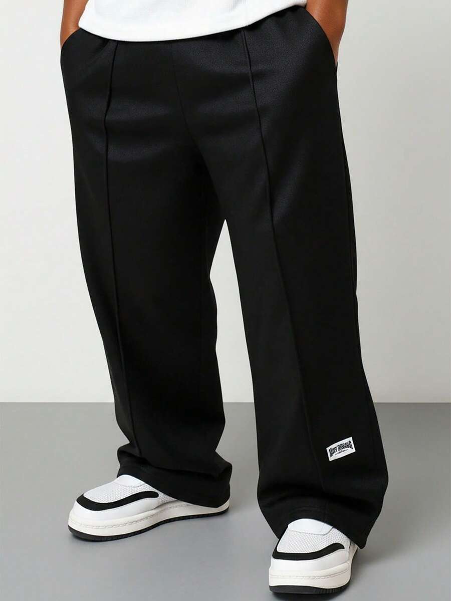 1pc Tween Boy Black Casual Sports College Style Straight Loose Trousers,Winter Back-To-School,Suitable For Birthday Parties,Weddings,Daily Wear,School