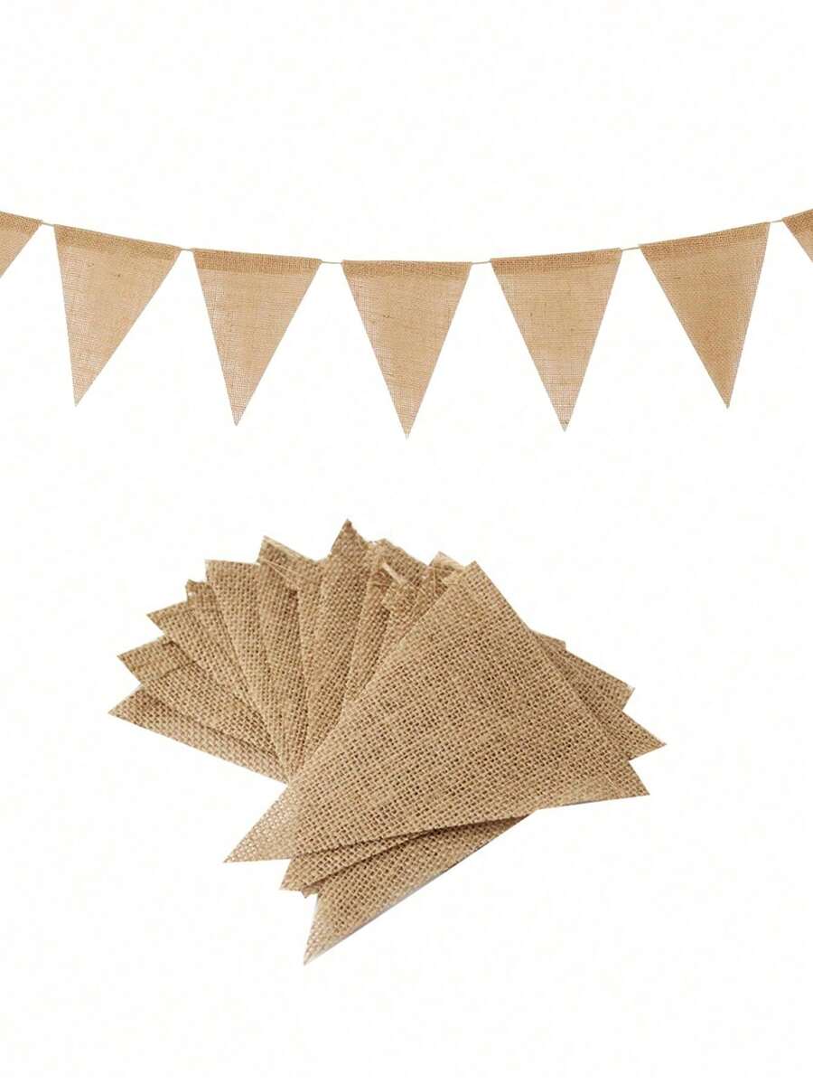 About 72-78PCS, 21 Meters Long, Triangular Plant Linen Banner - Linen Triangle Flag Banner Suitable For Party Decoration, Classroom Decoration, School Carnival Decoration, Outdoor Large-Scale Events, Halloween Decoration, Graduation Ceremony, Wedding, Birthday, Festival Decoration, And Home Decoration - Brown - View 1