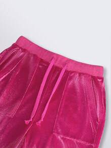 INAWLY 2pcs Women's Solid Color Front Zipper Long Sleeve Hoodie With Pocket And Front Tie Waist Pants Casual Set Fall Cloth For Women, Christmas - Hot Pink - View 4