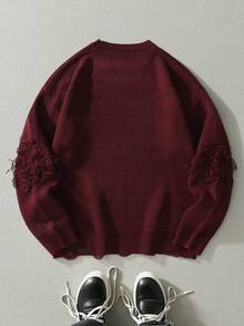 Manfinity EMRG Men's Solid Color Minimalist Casual Long Sleeve Sweater - Red - View 2