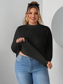 SHEIN CURVE+ The Plus Size Women's Two Pieces High Neck Tight Fitting Long Sleeved Base T-Shirt Set Is Suitable For Autumn And Winter. Two Pieces Set Of Black And White T-Shirts - Black - View 8
