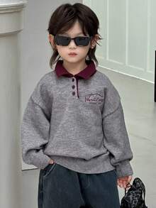 Dazy Kids 男童休闲日常通勤上学风字母刺绣撞色高领宽松针织毛衣，秋冬款