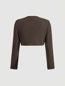 SHEIN MOD Solid Button Detail Crop Jacket In Fall/Winter - Mocha Brown - View 2