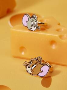 TOM & JERRY X SHEIN 1套时尚女士休闲卡通元素戒指 - 金色 - 查看 3