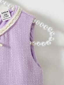 SHEIN Elladie kids 女婴优雅蝴蝶结3D立体花朵装饰无袖连衣裙，适合婚礼、派对、生日、度假、拍照、夏季等场合。 - 紫色 - 查看 7