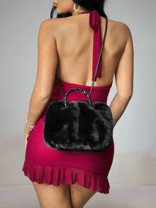 CUCCOO SZL New 2025 Women's Fashion Shoulder Bag, Small Niche Design Crossbody Bag, Casual & Versatile Minimalist Stylish Handbag With Soft Fuzzy Material, Solid Color Design, Snap Closure, Comfortable Long Strap, Roomy Space, Bucket/Cloud-Shaped Design For Autumn/Winter - Black - View 6