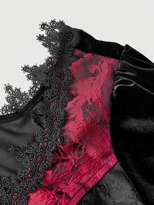 ROMWE Goth Top Elegante Vintage com Mangas Sino e Estampa Jacquard Bicolor para Mulheres Plus Size - Multicolorido - Visão 4