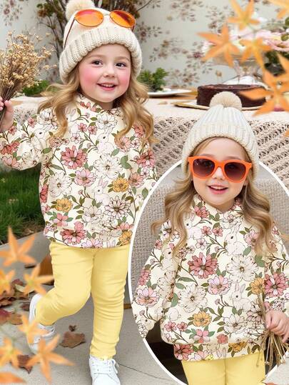 Baby Girls Cute Retro Pastoral Rabbit Floral Print, Tulip Chrysanthemum Bow Print, Bright Yellow Tone, Pressed Flowers Sets, Boho Wildflowers, Plant Sets, Vintage Botanical Sets, Pastel Floral Nature Sets Baby Girl Casual Minimalist Letter Print Loose Drop Shoulder Pullover Sweatshirt And Pants Two Pieces Set, Sweet Casual, Streetwear Vintage, Easy Comfort, Autumn Layers For Baby Girl, Stylish Baby Girl Outdoor Picnic, Outings, Street Style, Home, Bohemian