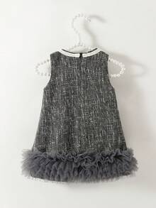 SHEIN Elladie kids 女婴优雅蝴蝶结3D花朵装饰无袖连衣裙，适合婚礼、派对、生日、度假、拍照、夏季等场合 - 深灰色 - 查看 2