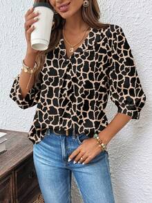 SHEIN LUNE Women's Casual Geometric Print Blouse, Suitable For Office Wear In Autumn/Winter New Year Party - Multicolor - View 5