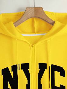 Franclia Women's Hooded Zip-Up Sweatshirt, Letter Graphic, Casual Outerwear For Teachers, Back To School, Graduation, Daily Wear, Winter Jacket, Fashionable & Versatile, Plus Size Long Sleeve Sweatshirt - Yellow - View 5