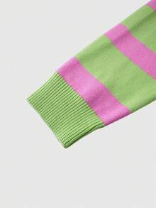 ROMWE MEN Men's Contrast Stripe Preppy Half-Zip Casual Long Sleeve Patchwork Collar Sweater - Green - View 6