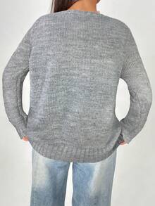 SHEIN PETITE Women 4th Of July American Flag Pattern Round Neck Casual Long Sleeve Sweater,Tops For School In Fall/Winter - Grey - View 2