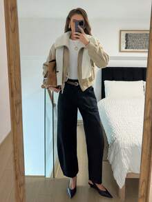 Easowa Women's Solid Color Minimalist Everyday Zip-Up Long Sleeve Faux Fur Jacket - Khaki - View 6