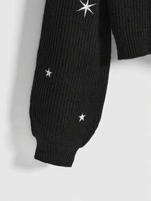 Goth Suéter feminino casual de gola alta, manga comprida e ombros caídos com estampa de morcegos e plantas, ideal para outono/inverno. - Preto - Ver 4