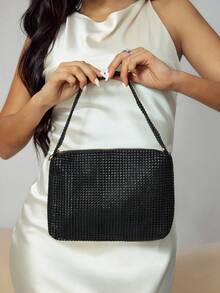 CUCCOO SZL 1pc New Zippered Shiny Wrist Bag With Multi-Colored Glitters In European And American Style, Creative Design Cellphone Bag, Shoulder Bag, Clutch Bag Suitable For Women's Parties, Banquets, And Dates, Perfect For Party Wedding Prom Dinner/Banquet, Matching With Holiday Party Dress Evening Dress & Sequin Dress, Perfectly Matching With New Years Outfit, Glamorous Rhinestone Bag - Black - View 5