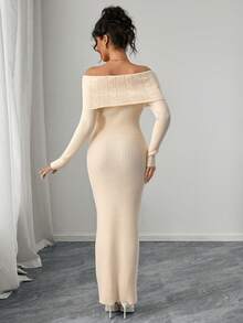Momance Women's Slim Fit Off Shoulder Extra Long Maxi Length Long Sleeve Pullover Maternity Sweater Dress - Apricot - View 2