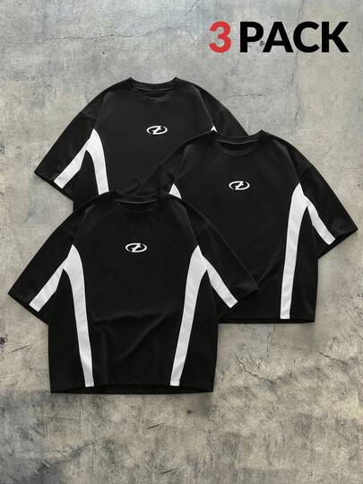 AXEPEAK 3件套男士圆领短袖撞色印花T恤