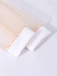 Vestido ajustado de línea A con cuello Peter Pan, mangas abullonadas de malla, botones de perla en la cintura, elegante y dulce para niña preadolescente - Caqui - Ver 4