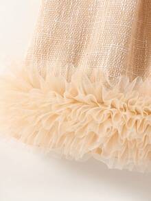 SHEIN Elladie kids Baby GirlElegant Bowknot 3D Floral Trim Sleeveless Dress, Suitable For Wedding, Party, Birthday, Vacation, Photo Shoot, Summer - Khaki - View 3