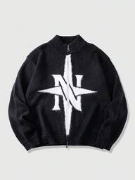 Street Life Men's Jacquard Knit Cardigan, Loose Fit