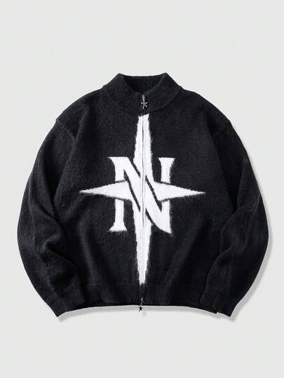 Street Life Men's Jacquard Knit Cardigan, Loose Fit