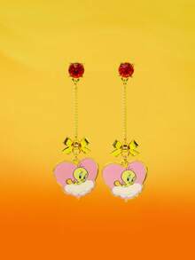LOONEY TUNES X SHEIN 1 Cặp bông tai hợp kim kẽm họa tiết hoạt hình dễ thương thời trang dành cho nữ - Vàng - Xem 4