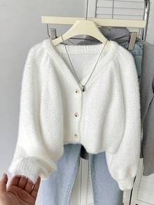 SHEIN 少女套頭拉根袖毛絨針織開衫