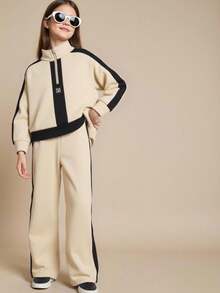 2pcs/Set Young Girl Embroidered Letter Zip-Up Hoodie And Pants Set, Thermal Lined, Suitable For Outings, Home, And Casual Wear, Autumn/Winter - Grey - View 4