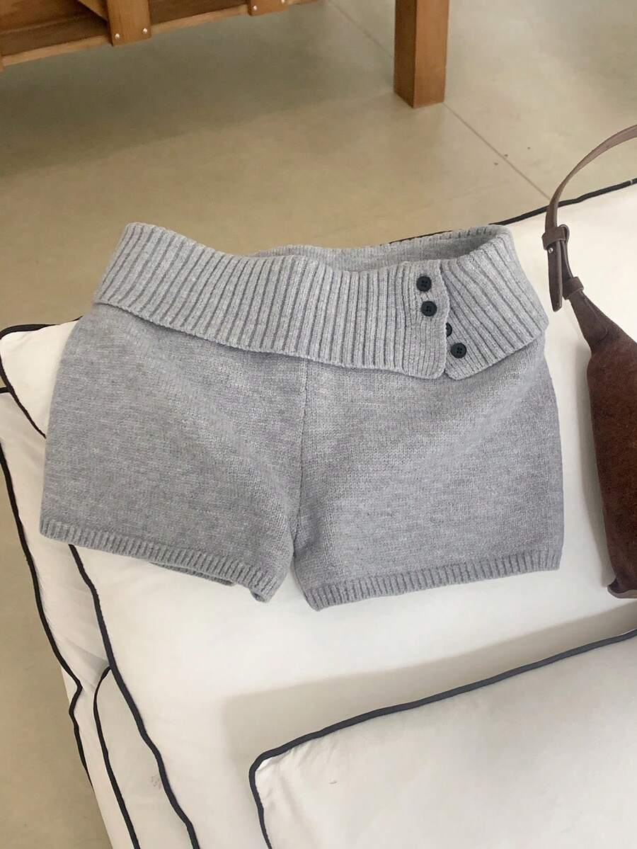 Comfortcana 女士罗纹针织休闲灰色迷你毛衣短裤，纯色针织灰色短裤，优雅针织短裤