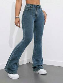 Flexra Petite Women's Pocketed Flare Casual Versatile Denim Jeans - Medium Wash - View 6