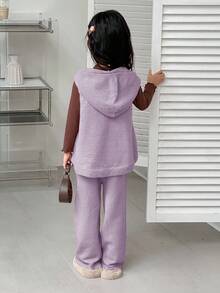 DAZY 2件套女童连帽毛衣背心+抓绒裤套装，秋季款 - 淡紫色 - 查看 4