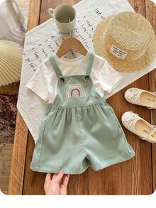 SHEIN Mono informal con bordado de arcoíris verde para bebé recién nacida - Multicolor - Ver 8