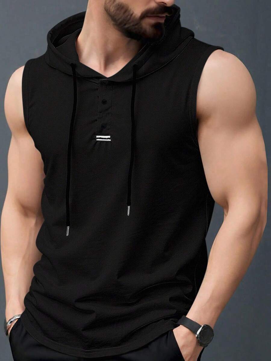 Manfinity Homme Men Solid Color Plain Simple Hooded Daily Sleeveless Jersey Tank Top, For Athletic Workout - Black - View 1