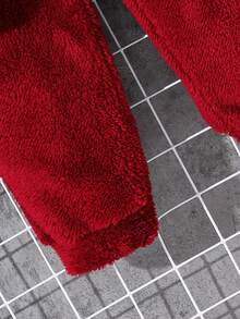 SHEIN 男童卡通刺绣连帽衫上衣和纯色裤子睡衣套装，适合圣诞节、感恩节和冬季穿着。 - 酒紅色 - 查看 7