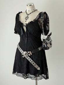 Sunspun Abito mini in stile gotico a-line in pizzo per taglie forti