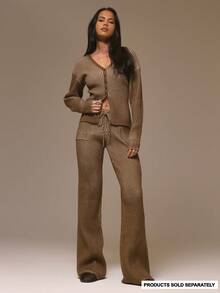 MUSERA Two Tone Knit Fitted Flare Trousers Pocket Detail Cool Girl, Streetstyle, Cute, , , Winter - Multicolor - View 1