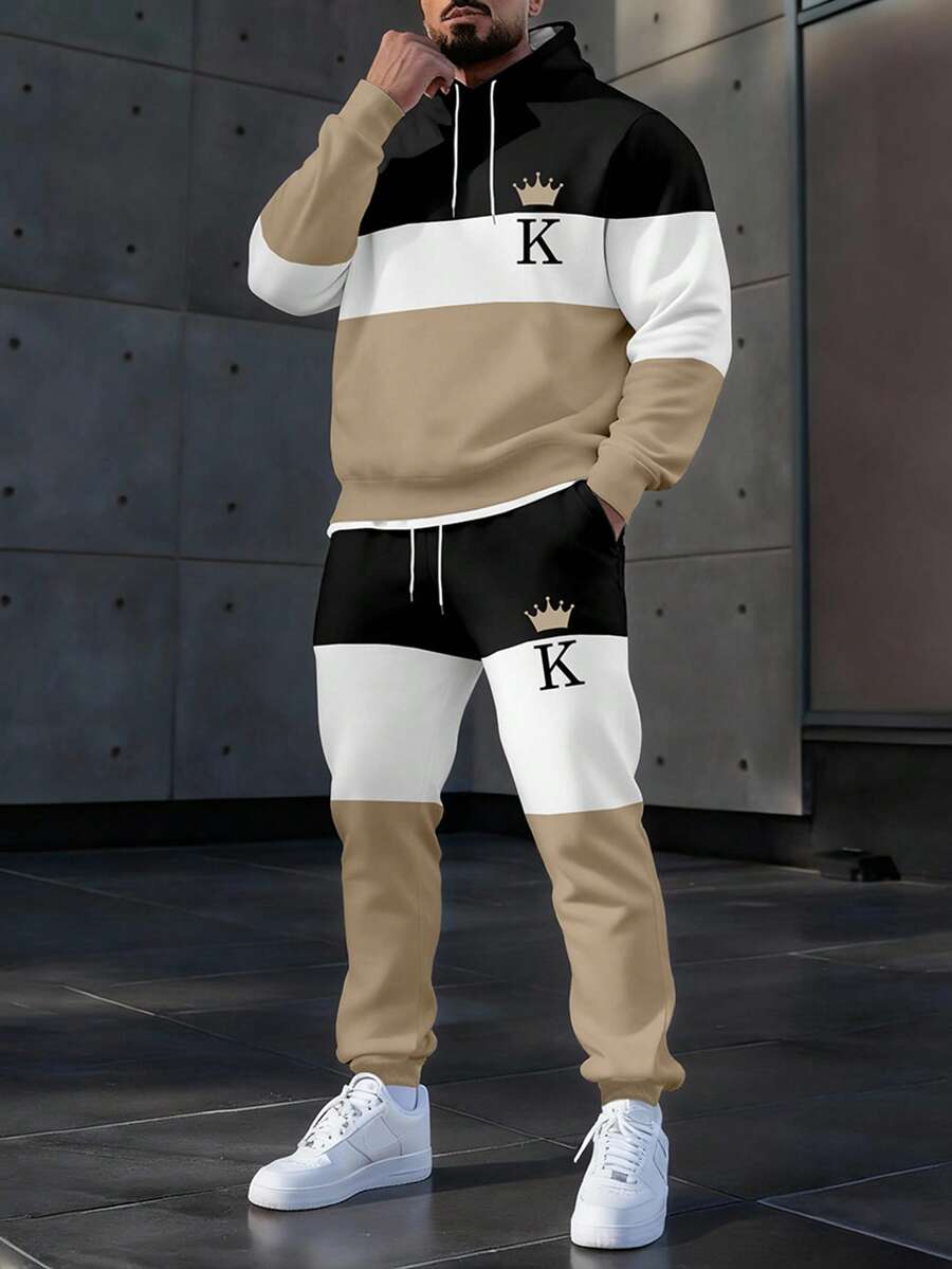 Manfinity Homme Bộ áo nỉ dài tay có mũ trùm đầu raglan màu tương phản dành cho nam, dáng rộng, dây rút - Nhiều màu - Xem 1