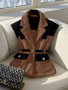 GlowEve Farbblockfrei Ärmellos Lässige Flauschige Mode Vielseitige Jacke - Mokka-Braun - Übersicht 1