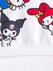 HELLO KITTY AND FRIENDS | SHEIN 年轻女孩可爱休闲风白色卡通字母图案针织宽松圆领卫衣 - 白色 - 查看 6