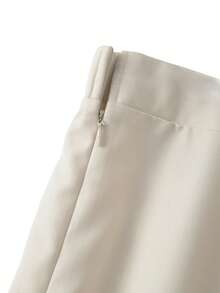 GlowEve CURVE Plus Size Women's Popular Solid Color Contrast Collar Long Sleeve Commuter Suit Set, Elegant Fitted Tailored Design, Metal Button Decor, Versatile For Women In Autumn/Winter