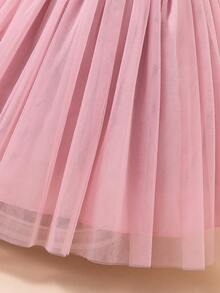 Glamorique Kids 一件红色女童吊带连衣裙，上半身饰有亮片，下半身是蓬松的网纱裙摆，适合表演、宴会和其他正式场合，展现童真和优雅。 - 藕粉色 - 查看 7