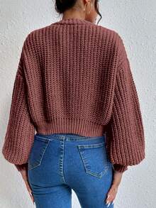 EURMUSE Cárdigan corto de color liso casual, otoño/invierno - Rosa vieja - Ver 2