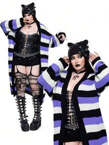 Whyspr New Versatile Casual Multi-Color Loose Fit Long Sleeve Long Cardigan Sweater - Multicolor - View 1