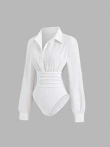 Sweetra Women's Retro Sexy Bodysuit, Fitted Slimming, Elegant High-End Comfortable Versatile Fashionable White Bodysuit - White - View 1