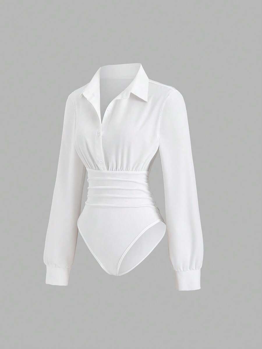 Sweetra Women's Retro Sexy Bodysuit, Fitted Slimming, Elegant High-End Comfortable Versatile Fashionable White Bodysuit - White - View 1