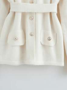 GlowEve New V-Neck Dropped Shoulder Long Sleeve Casual Knit Cardigan Sweater - White - View 7